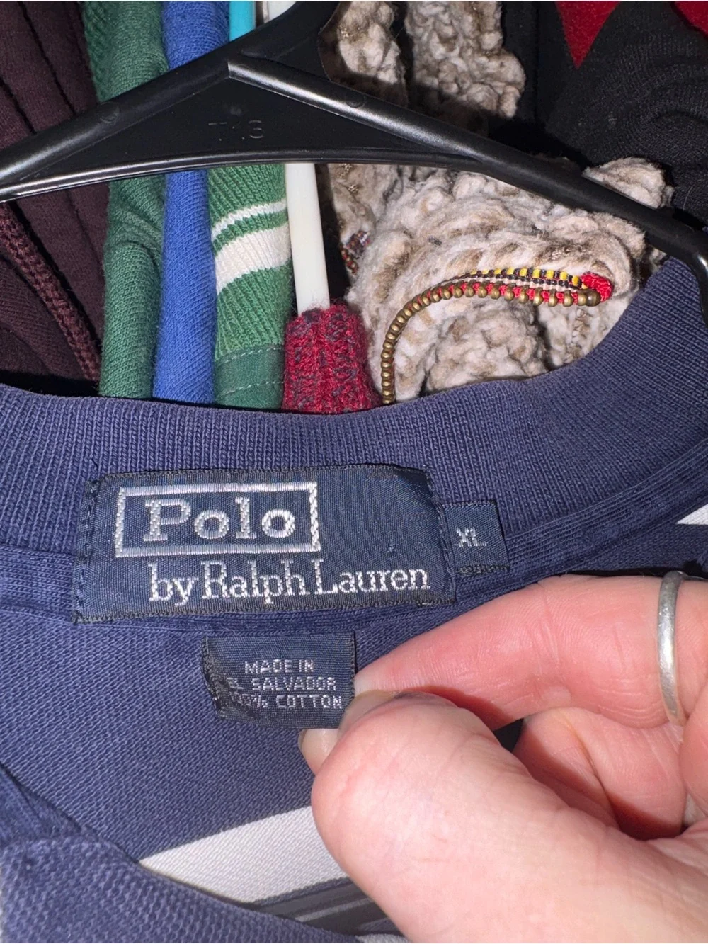 Men’s Vintage Ralph Lauren Navy & White Striped Polo with Red Pony